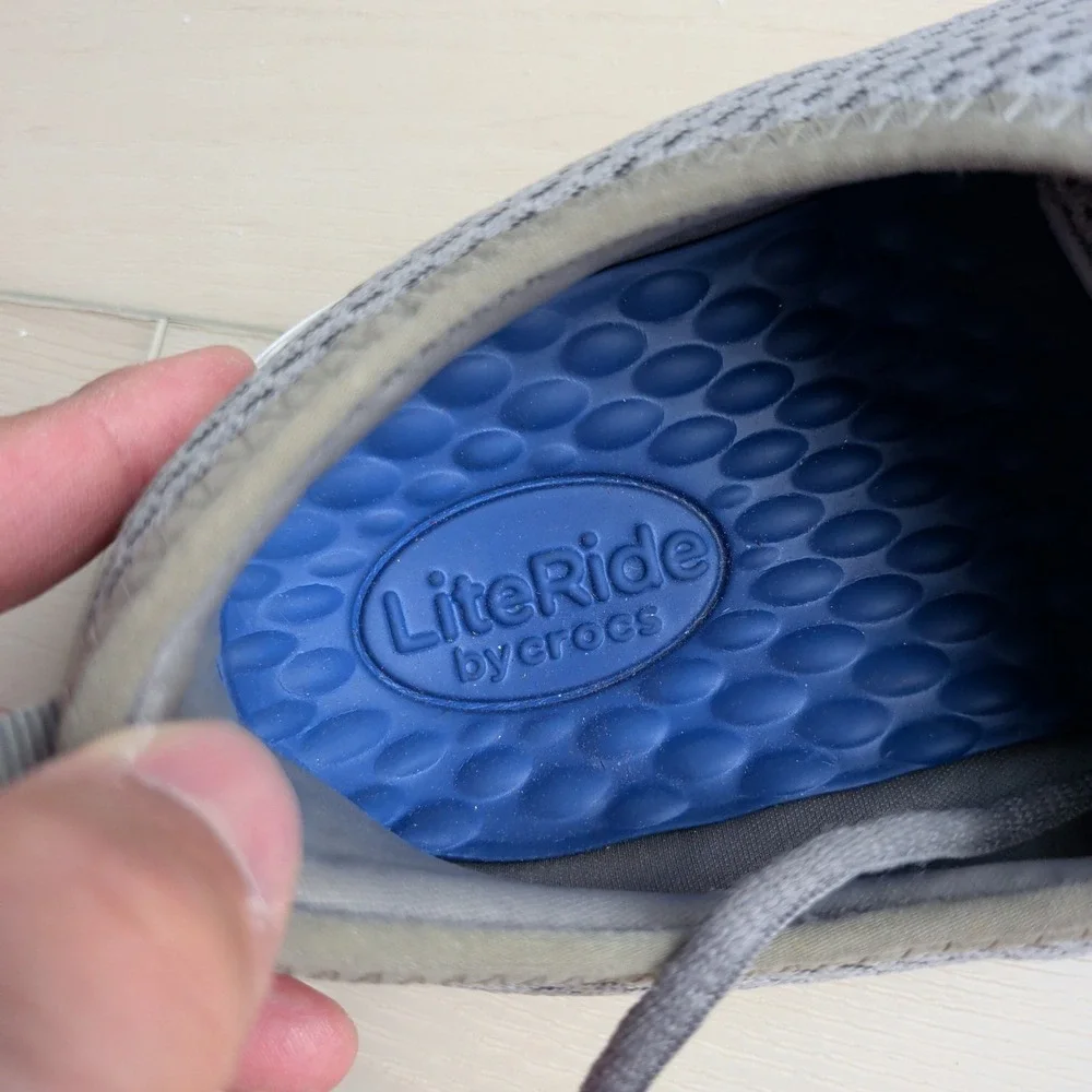 Crocs LiteRide Mesh Lace Up Shoes Mens 11 Grey White Comfort Sneakers 205678